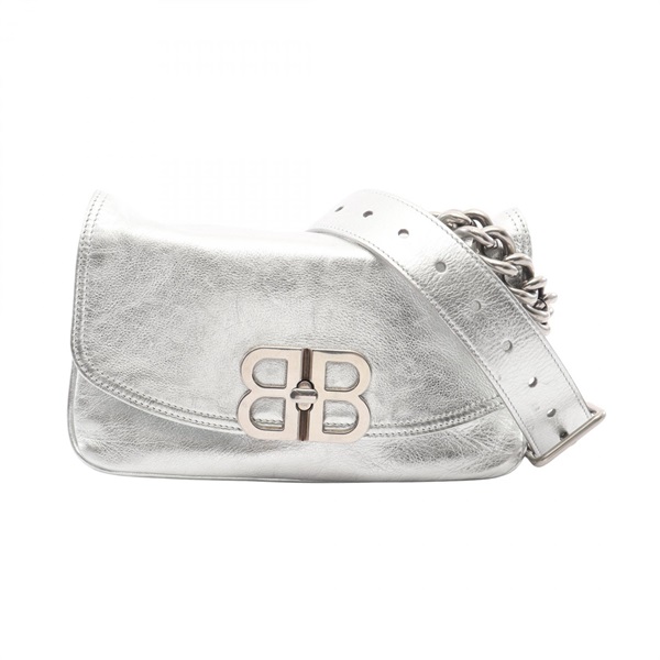 BALENCIAGA BB SOFT Small Shoulder Bag 748598 leather Silver Used Women