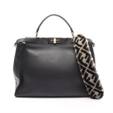 FENDI Peekaboo Large Shoulder Handbag 8BN210 leather Black Used Women