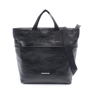 BALENCIAGA Explorer Shoulder Crossbody Tote Handbag 638804 leather Black Used