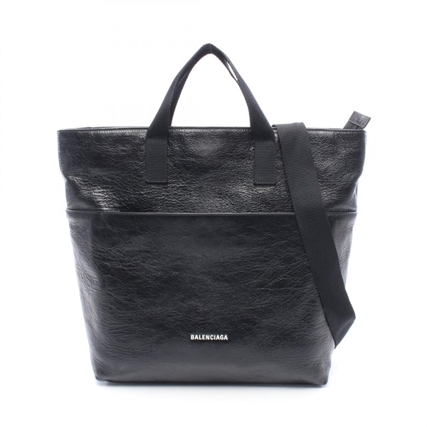 BALENCIAGA Explorer Shoulder Crossbody Tote Handbag 638804 leather Black Used