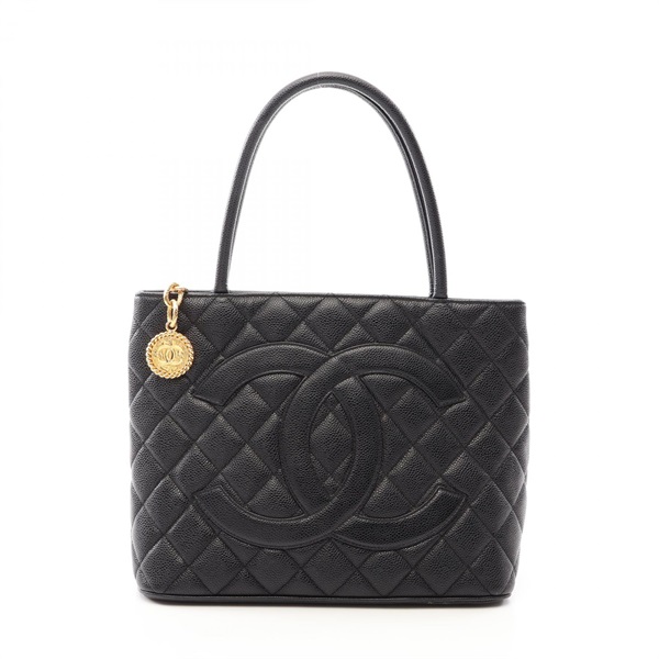 CHANEL Medallion tote hand Bag A01804 Calfskin leather Black Used Women GHW