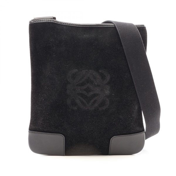 LOEWE anagram Shoulder crossbody Bag Suede leather Black Used Women