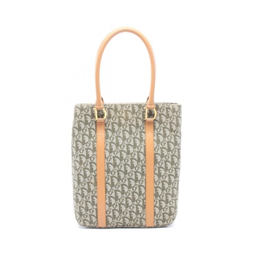 Christian Dior Trotter Tote shoulder Bag canvas leather Green Beige Used Women