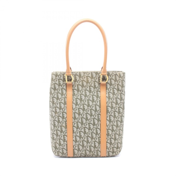 Christian Dior Trotter Tote shoulder Bag canvas leather Green Beige Used Women