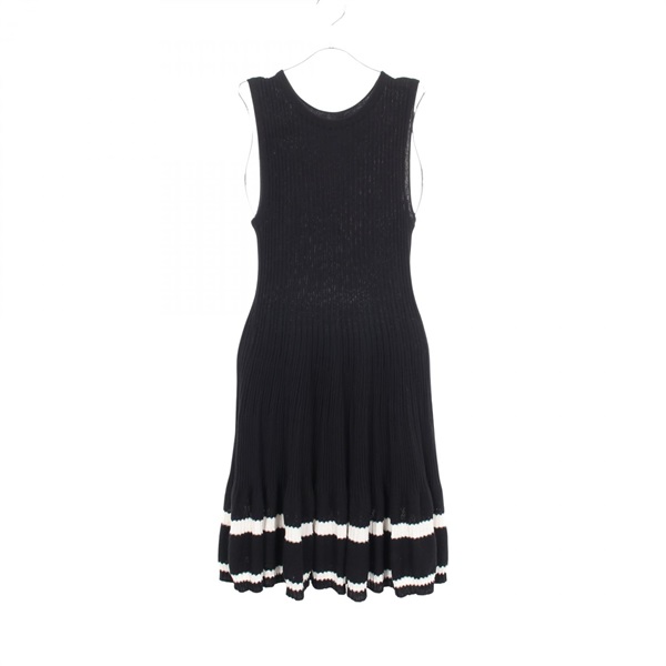 CHANEL Sleeveless Rib Dress #38 P60480K46420 cotton Black White Used Women CC