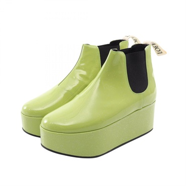 LOEWE Platform Chelsea short Boots shoes #38 Patent leather Green Used Women
