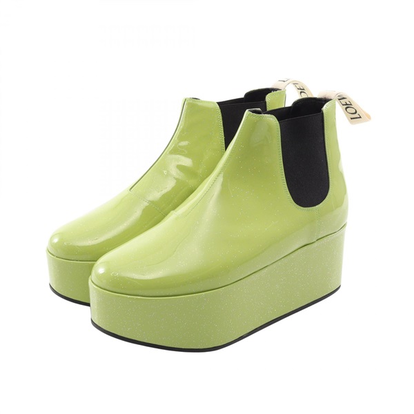 LOEWE Platform Chelsea short Boots shoes #38 Patent leather Green Used Women