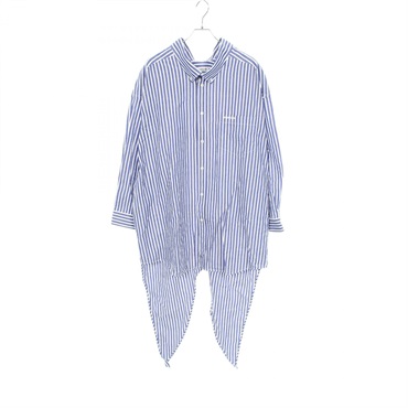 BALENCIAGA Logo Embroidery Oversized Striped Shirt #2 cotton Blue White Used