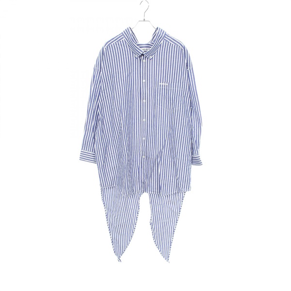 BALENCIAGA Logo Embroidery Oversized Striped Shirt #2 cotton Blue White Used
