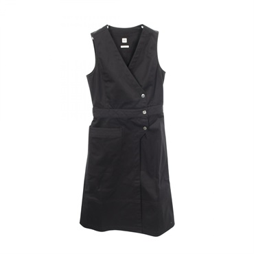 HERMES Sellier Button Sleeveless Dress #38 cotton Black Used Women