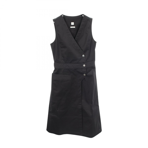 HERMES Sellier Button Sleeveless Dress #38 cotton Black Used Women