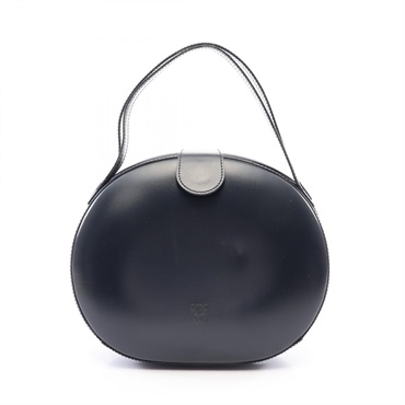 LOEWE Anagram Round Handbag Purse leather Navy Used Women