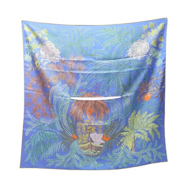 HERMES Carre Dossar Le Jardin des Peintres Reversible Scarf silk Blue Used Women