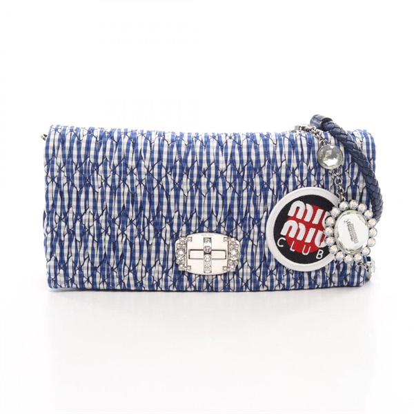 Miu Miu Materasse Chain Shoulder Clutch Bag 5BD233 cotton leather Blue Used