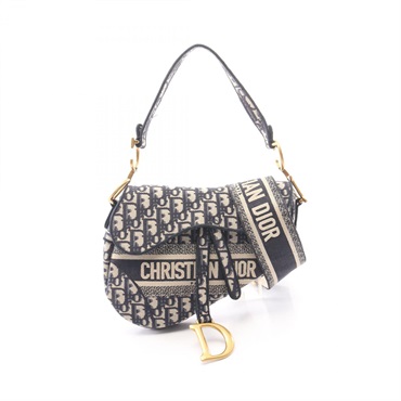 Christian Dior Saddle shoulder Handbag canvas jacquard Beige Navy Used Women
