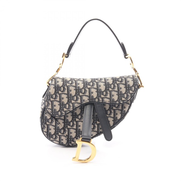 Christian Dior Mini Saddle Oblique Jacquard Handbag canvas leather Beige Navy
