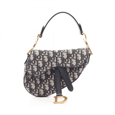 Christian Dior Mini Saddle Oblique Jacquard Handbag canvas leather Beige Navy