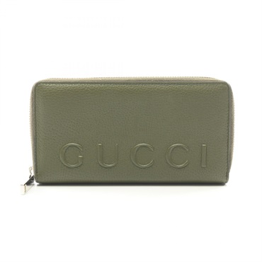 GUCCI Logo Zip Around Long Wallet Purse 835120 leather Khaki Used mens