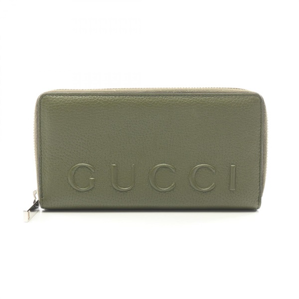 GUCCI Logo Zip Around Long Wallet Purse 835120 leather Khaki Used mens