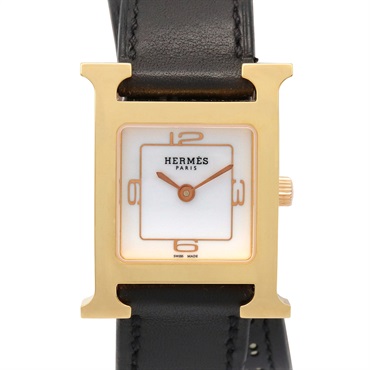 HERMES H Watch Double Tour Wrist Watch HH1.202 Quartz GP Leather belt Used Women