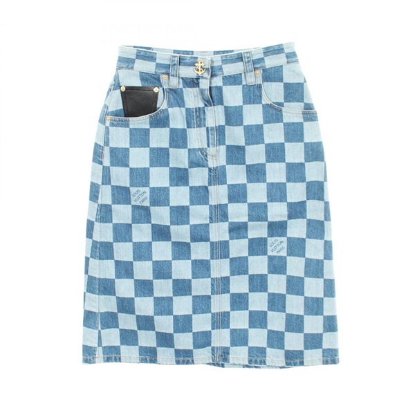 LOUIS VUITTON Damier Skirt #36 RW241WW RXZ FQSK79 cotton Blue Women LV