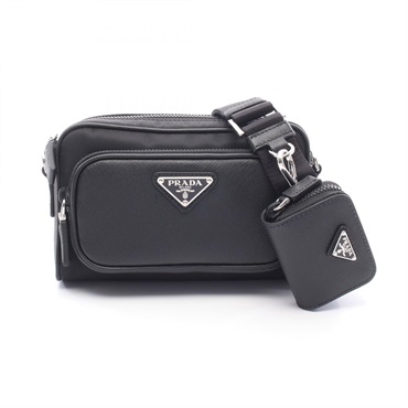 PRADA TESSUTO Shoulder Bag crossbody Nylon Saffiano leather Black Preowned