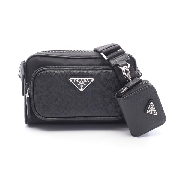 PRADA TESSUTO Shoulder Bag crossbody Nylon Saffiano leather Black Preowned
