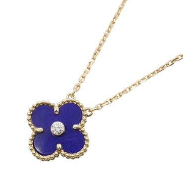 VAN CLEEF & ARPELS Vintage Alhambra Diamond Lapis Lazuli Necklace 18KYG Women