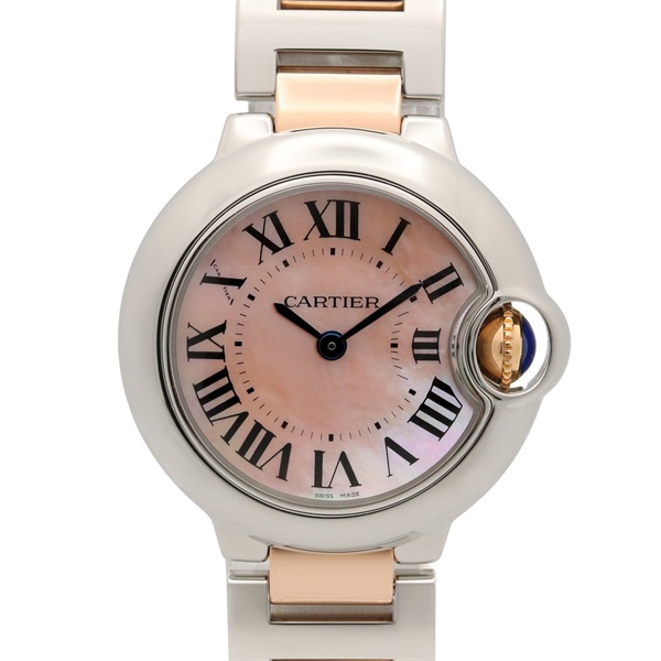 CARTIER Baron blue SM Wrist Watch W6920034 Quartz 18RG Rose Gold SS Used Women