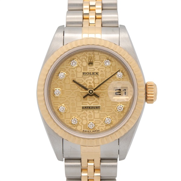 ROLEX Datejust 10P Diamond T series Wrist Watch 69173G Auto 18KYG SS Used Women