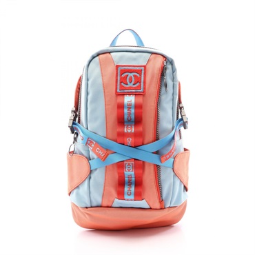 CHANEL Sports line High summer Rucksack Backpack Nylon canvas Orange Red Used CC