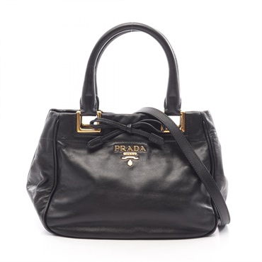 PRADA Ribbon Shoulder Crossbody Handbag BN2245 leather Black Used Women
