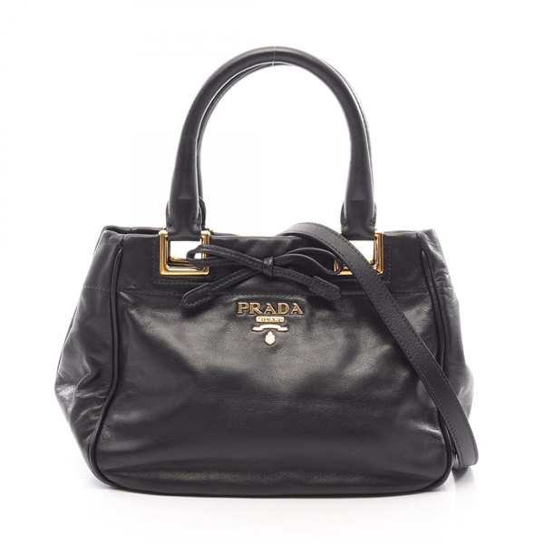 PRADA Ribbon Shoulder Crossbody Handbag BN2245 leather Black Used Women