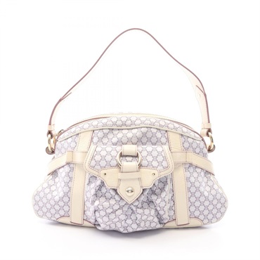 CELINE Macadam Shoulder Handbag canvas leather Purple White Used Women