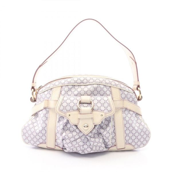 CELINE Macadam Shoulder Handbag canvas leather Purple White Used Women