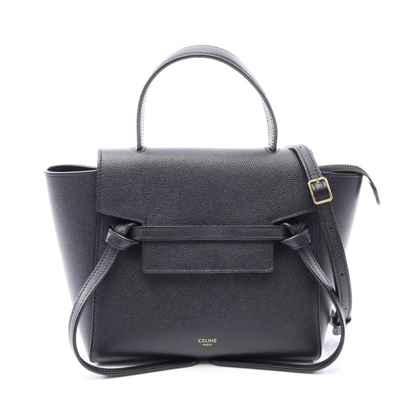 CELINE Belt Nano Shoulder Crossbody Handbag 189003ZVA leather Black Used Women