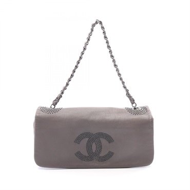 CHANEL COCO Mark chain shoulder Handbag Lambskin Gray Used Women