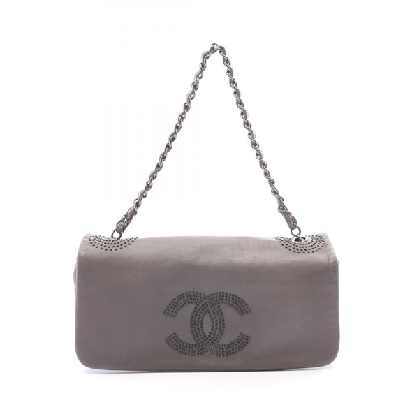 CHANEL COCO Mark chain shoulder Handbag Lambskin Gray Used Women