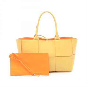 BOTTEGA VENETA Small Arco Tote Handbag with Pouch leather Yellow Orange Used