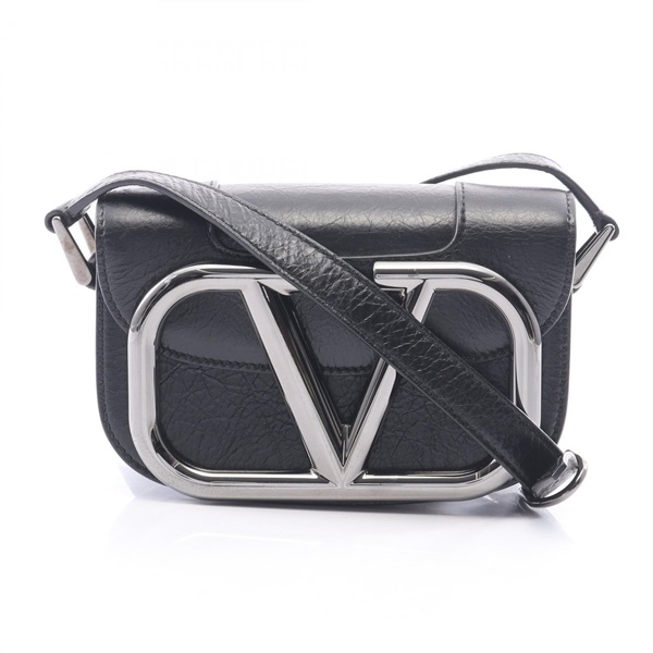Valentino Garavani Super VEE Shoulder Crossbody Bag leather Black Used Women