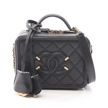 CHANEL CC Figley Small Vanity crossbody Shoulder Bag leather Black Used GHW