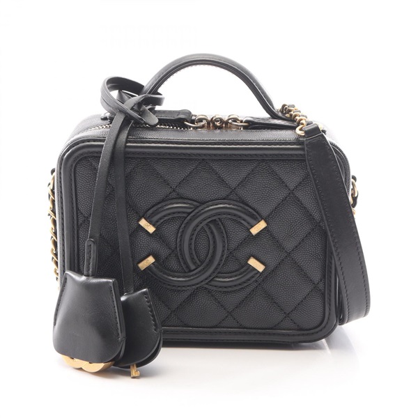 CHANEL CC Figley Small Vanity crossbody Shoulder Bag leather Black Used GHW