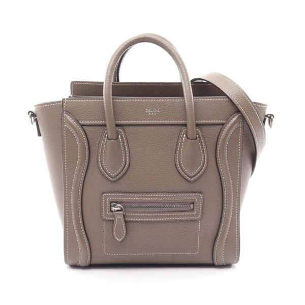 CELINE Luggage Nano Shopper shoulder crossbody Handbag 189243 leather Gray Used