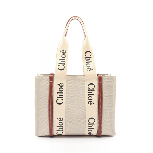 Chloe WOODY Medium Shoulder Tote Bag CHC22AS383I2690U canvas leather Beige Used
