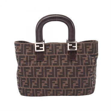FENDI Zucca Tote hand Bag canvas leather Brown Used Women