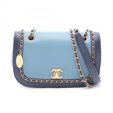 CHANEL Turn lock Chain Shoulder Bag Lambskin leather Blue GHW Ueds Women CC