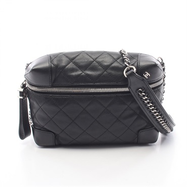 CHANEL Matelasse Shoulder Crossbody Bag Lambskin leather Black SHW Used Women CC