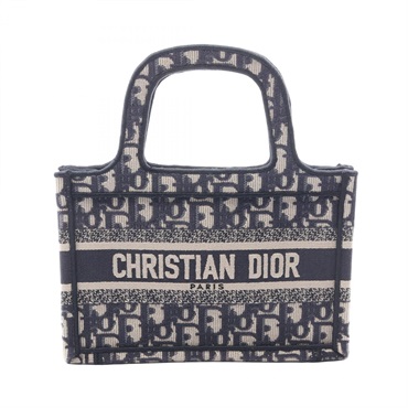 Christian Dior BOOK TOTE Mini Embroidery Tote Handbag S5475ZRIW canvas Navy Used