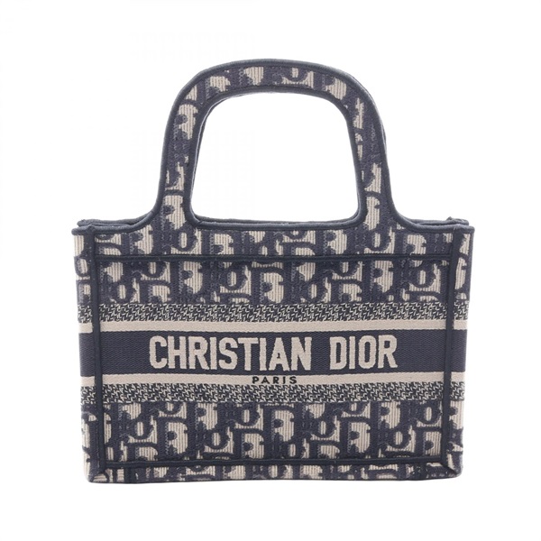 Christian Dior BOOK TOTE Mini Embroidery Tote Handbag S5475ZRIW canvas Navy Used