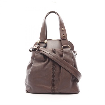 BVLGARI Leoni Shoulder Crossbody Handbag leather Brown Blue Used Women